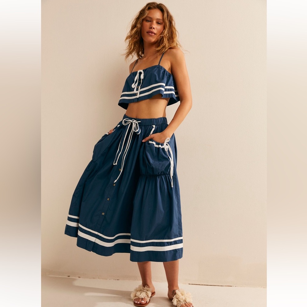 NWT Free People Fischer 100% Cotton Skirt Set Dark Denim Combo Blue XS - Picture 4 of 13